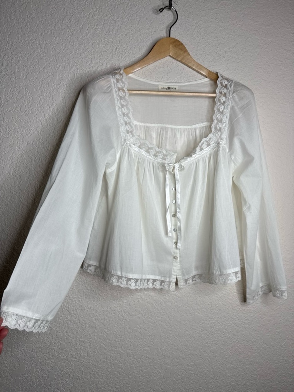 Natural Life White Cotton Lace-Trim Button-Up Top M Fairycore Cottagecore Boxy